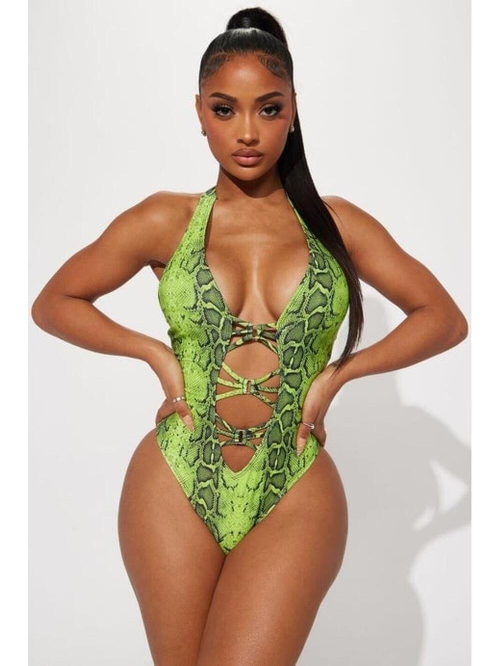 Skye Cut Out 1 Piece Swimsuit - Green/combo